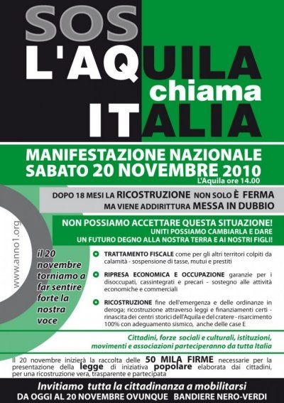 15 novembre 2010 Manifestazione nazionale promossa a L&#039;Aquila &quot;SOS L&#039;AQUILA CHIAMA ITALIA&quot; adesione della CGIL Regionale