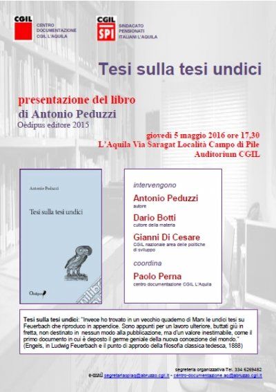 5 maggio 2016 &quot;Tesi sulla tesi undici&quot; presentazione libro di Antonio Peduzzi