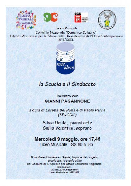 9 maggio 2012 L'Aquila Settimo incontro di "Note Libere": La scuola e il sindacato
