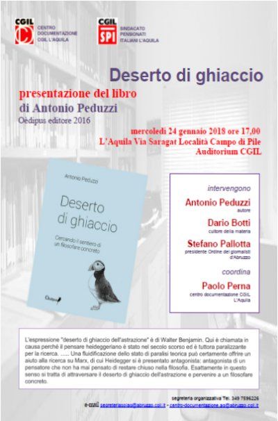 L&#039;Aquila 24 gennaio 2018: Presentazione del libro &quot;Deserto di ghiaccio&quot; di Antonio Peduzzi