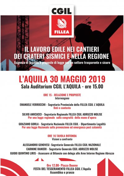 Lavoro nei cantieri sismici e in Abruzzo: la Fillea Cgil lancia due proposte di legge