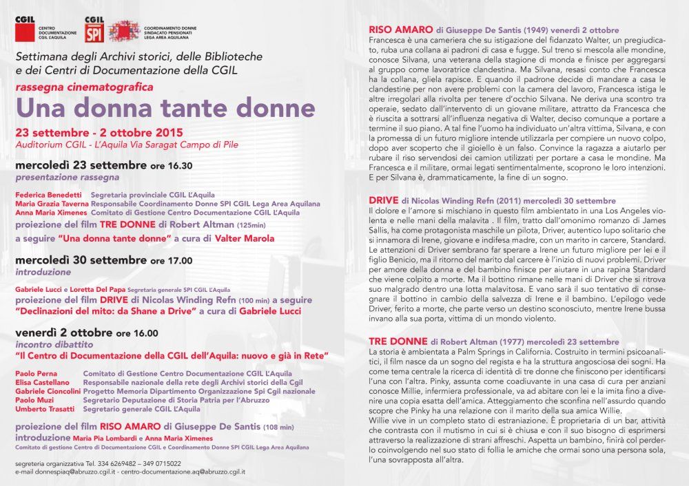 Settimana degli Archivi storici, delle Biblioteche e dei Centri di documentazione della CGIL rassegna cinematografica "Una donna tante donne"