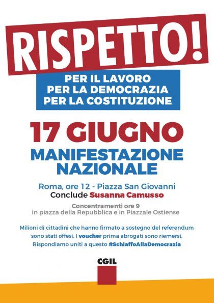 RISPETTO! Il 17 giugno l&#039;Abruzzo alla manifestazione nazionale a Roma, piazza San Giovanni